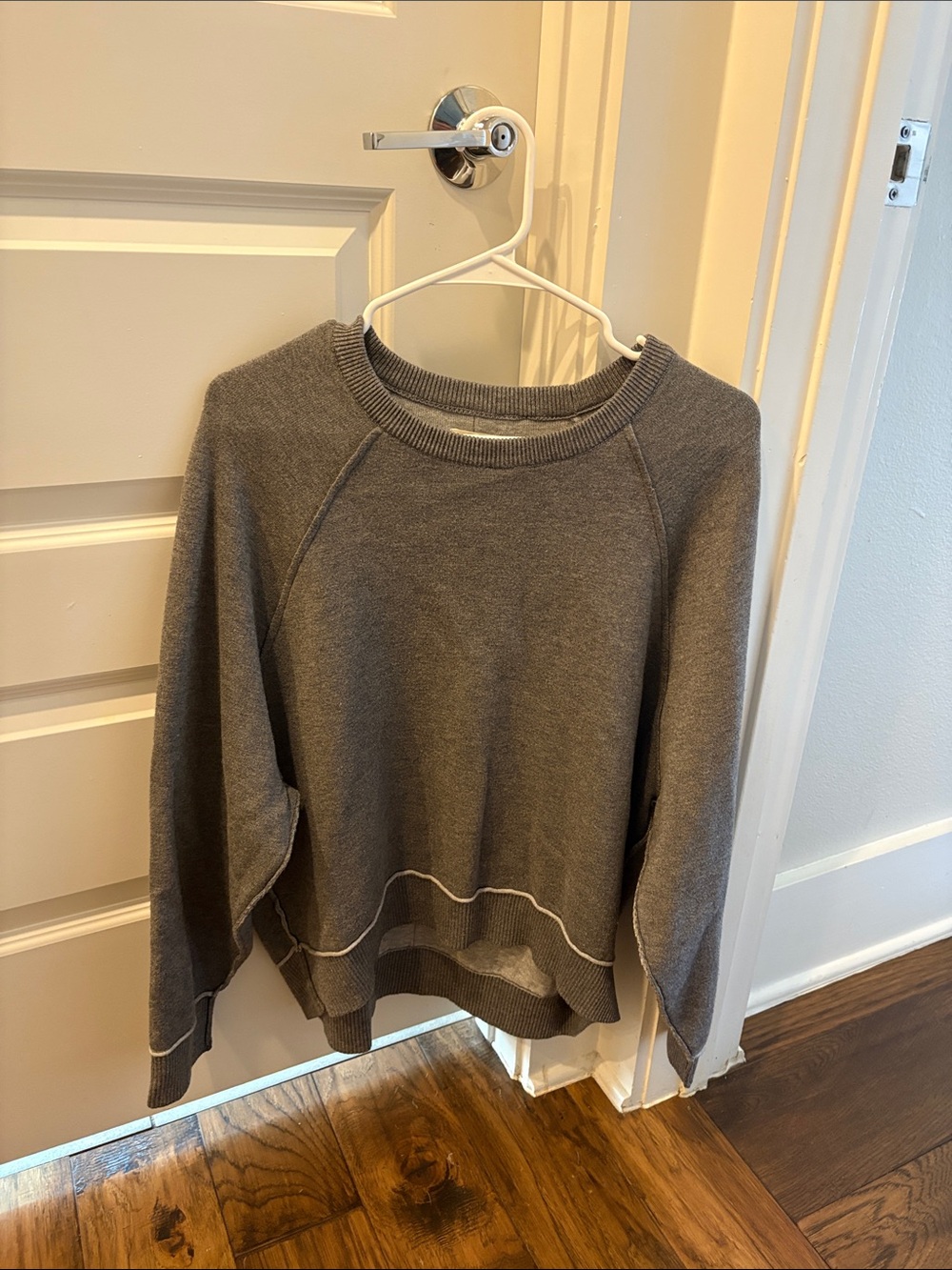 Anthropologie Gray Crewneck Sweatshirt with Contrast Stitching